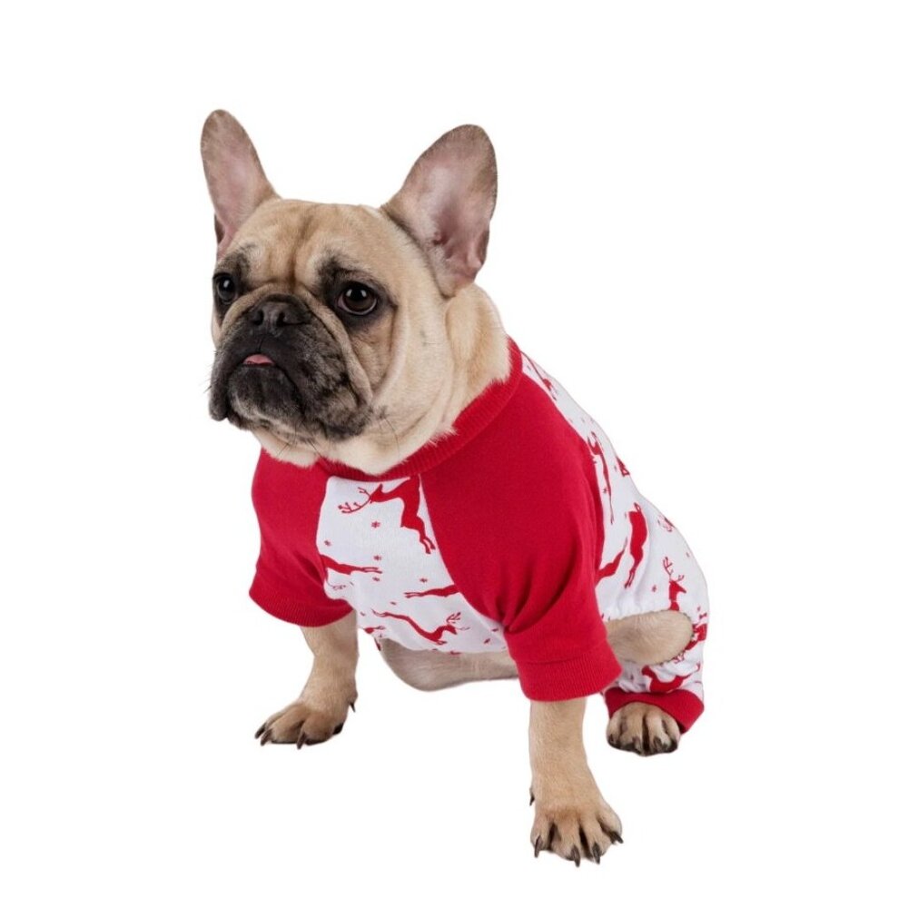Leveret Reindeer Dog Pajamas White & Red Soft Cotton
